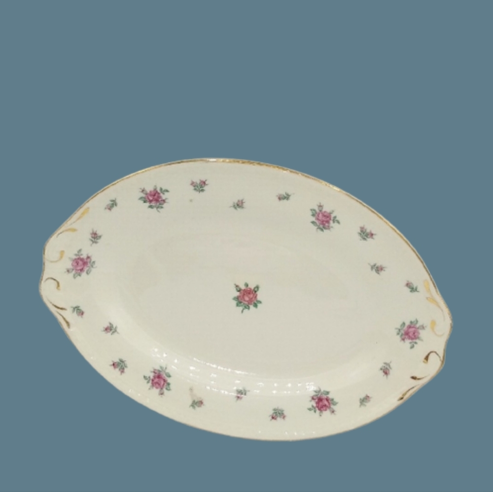 Vintage Homer Laughlin Rambler Rose Oval Tray | 1930s Eggshell Georgian